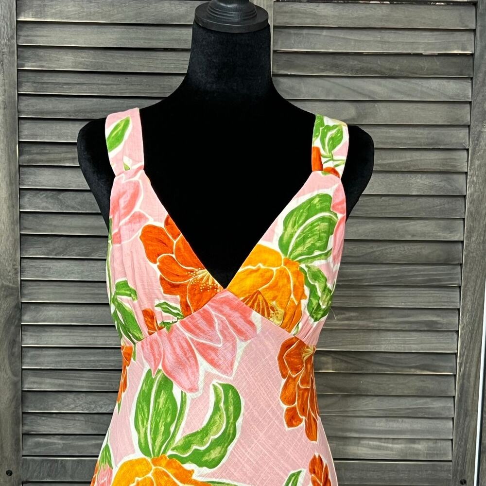 Paper Heart Floral Linen Blend Maxi Dress Medium NWT Tropical Resort Pink - Picture 7 of 11